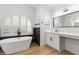 Modern bathroom with a standalone tub, elegant fixtures, and bright natural light at 1990 Freeman Ct, Henderson, NV 89014