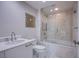 Bathroom featuring tub, glass shower, decorative art and a modern sink at 222 Karen Ave # 2308, Las Vegas, NV 89109