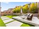 Inviting backyard patio with modern seating area and lush landscaping offering a serene outdoor space at 2407 Ridgeline Wash St, Las Vegas, NV 89138