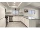 Modern kitchen with white cabinets, granite countertops, and stainless steel appliances at 5132 Springland St, Las Vegas, NV 89146