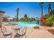 A luxurious outdoor living space features a pool with waterfall and patio furniture at 5401 Indian Hills Ave, Las Vegas, NV 89130