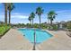 Enjoy the community pool with cool, clear water surrounded by beautiful palm trees and lounging areas at 10484 Rose Park Ave, Las Vegas, NV 89135