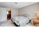 This bedroom has a comfortable bed and access to an attached bathroom at 7200 Pirates Cove Rd # 2084, Las Vegas, NV 89145