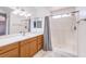 Bathroom featuring walk-in shower, large vanity, and modern fixtures at 861 S Ford Loop, Pahrump, NV 89048