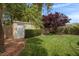 Spacious backyard offers well-maintained lawn, mature trees, and a storage shed at 1312 Fragrant Spruce Ave, Las Vegas, NV 89123