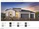 Modern home with stone accents, gray garage doors, and professional landscaping at 300 Talon Heights St, Las Vegas, NV 89138
