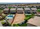 An aerial view of a vacant lot in a neighborhood featuring multiple homes and lush landscaping at 5947 Wellington Peak Rd, Las Vegas, NV 89148