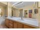 Neutral bathroom with double sinks, tile countertops, and recessed lighting at 2033 Summer Spruce Pl # 102, Las Vegas, NV 89134