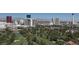 Expansive aerial view of the golf course community near a city skyline with mountains in the distance at 3111 Bel Air Dr # 28A, Las Vegas, NV 89109