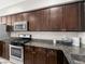 Well-equipped kitchen featuring granite countertops and dark cabinetry at 4563 Townwall St, Las Vegas, NV 89115