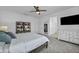 Stylish bedroom featuring a modern TV, a large dresser, and a comfortable bed, creating a relaxing and functional space at 8055 Tank Loop St, Las Vegas, NV 89166