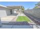 A partially covered backyard patio with artificial turf and block wall offer low maintenance space at 1413 Culley St, Las Vegas, NV 89110