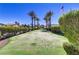 Well manicured putting green with palm trees and greenery at 3205 Rainmaker St, Las Vegas, NV 89129