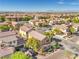 A high aerial view of a residential neighborhood with meticulously landscaped yards and tree-lined streets at 5232 Pendergrass St, North Las Vegas, NV 89081