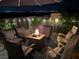 Inviting nighttime patio with comfortable seating, string lights, and a cozy fire pit at 7029 Bocaire Dr, Las Vegas, NV 89131