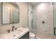 Modern bathroom featuring a sleek vanity, walk-in shower with glass enclosure and designer fixtures at 9 Rue Grimaldi Way, Henderson, NV 89011