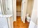 Bathroom showcasing a shower, toilet, and adjacent closet space at 3372 Wayward Ct, Las Vegas, NV 89129