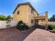 The backyard features synthetic grass, rock landscaping, fencing, and a covered patio at 3412 Catherine Mermet Ave, North Las Vegas, NV 89081