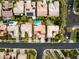 An overhead shot showcasing homes with pools and lush landscaping at 3535 Coventry Gardens Dr, Las Vegas, NV 89135