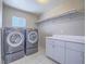Functional laundry room with modern washer and dryer, plus ample counter space at 420 Dakar St, Henderson, NV 89015