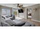 Inviting living room with a ceiling fan, access to the backyard, and an open flow to the adjacent rooms at 1127 Lake Berryessa St, Henderson, NV 89002