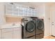 Well-organized laundry room featuring modern washer/dryer units and ample storage space at 1667 Sabatini Dr, Henderson, NV 89052