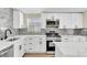 Modern kitchen with white cabinets, stainless steel appliances, and marble countertops at 3212 Hickey Ave, North Las Vegas, NV 89030