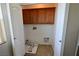 Functional laundry room with upper cabinets and hookups, ready for appliances at 7089 Oberling Bay Ave, Las Vegas, NV 89113