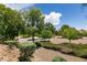 Community park with walking paths, mature trees, desert landscaping, and lush greenery at 9712 Red Horse St, Las Vegas, NV 89143