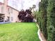 Secluded backyard with a well-maintained lawn, mature trees, and a privacy hedge for outdoor enjoyment at 1515 Fort Dix Cir, North Las Vegas, NV 89031