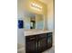 Bathroom vanity area features a large mirror, spacious countertop, and dark wood cabinetry at 1699 Sonoran Bluff Ave, Henderson, NV 89014