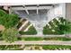 Top-down view of a backyard featuring a water fountain surrounded by well-manicured landscaping at 301 Lakewood Garden Dr, Las Vegas, NV 89148