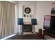 Stylish living room featuring a modern fireplace and two stools at 4730 E Craig Rd # 1155, Las Vegas, NV 89115