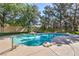 Backyard pool with rock accents and lush landscaping at 7460 Buckskin Ave, Las Vegas, NV 89129