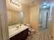 Well-lit bathroom with a vanity, large mirror, and a shower/tub combo at 9462 Alhambra Valley St, Las Vegas, NV 89178