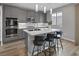Modern kitchen featuring gray cabinetry, stainless steel appliances, and a stylish center island at 9876 Heather Moore Ave, Las Vegas, NV 89166