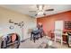 Bedroom featuring dark colored accents, carpet floors, and a ceiling fan at , North Las Vegas, NV 89084