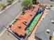 Aerial shot showcases a terracotta roof, landscaping, and the building's layout at 300 N 14Th St, Las Vegas, NV 89101