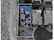 Aerial view with property lines highlighting a backyard pool with a spa and desert landscaping at 9654 Starfish Reef Way, Las Vegas, NV 89178