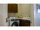 Bright laundry room with modern washer, dryer, and ample counter space at 11731 Longworth Rd, Las Vegas, NV 89135