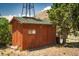 Cozy outbuilding with a green roof and rustic wooden exterior, nestled among mature trees in a natural setting at 18480 State Hwy 160, Las Vegas, NV 89161