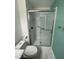 Updated shower with built-in niche and grab bar in bathroom at 3278 Liahona Way, Las Vegas, NV 89121
