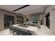 Open-concept dining area with a long table adjacent to a wine cellar and a view to the living room at 7047 Nomi Ct, Las Vegas, NV 89120