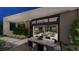 Outdoor dining area with modern table and chairs, offering a view to interior living spaces at 7047 Nomi Ct, Las Vegas, NV 89120