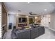 Spacious living room with modern decor, fireplace, TV, and comfortable seating arrangement at 6630 Virtuoso Ct, Las Vegas, NV 89139