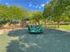 Community playground includes a merry-go-round surrounded by lush greenery and shade at 9116 Tailor Made Ave, Las Vegas, NV 89149