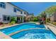 Gorgeous pool and spa surrounded by lush landscaping, perfect for outdoor entertaining and relaxation at 10420 Loma Portal Ave, Las Vegas, NV 89166