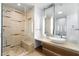 Elegant bathroom with a walk-in shower, stylish vanity, and contemporary fixtures at 3722 S Las Vegas Blvd # 503, Las Vegas, NV 89158