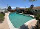 Inviting backyard pool with a clear blue water, surrounded by lush greenery and a patio at 6432 Aberdeen Ln, Las Vegas, NV 89107