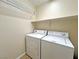 Practical laundry room has washer, dryer, and shelving unit at 2119 Sunset Vista Ave, Henderson, NV 89052